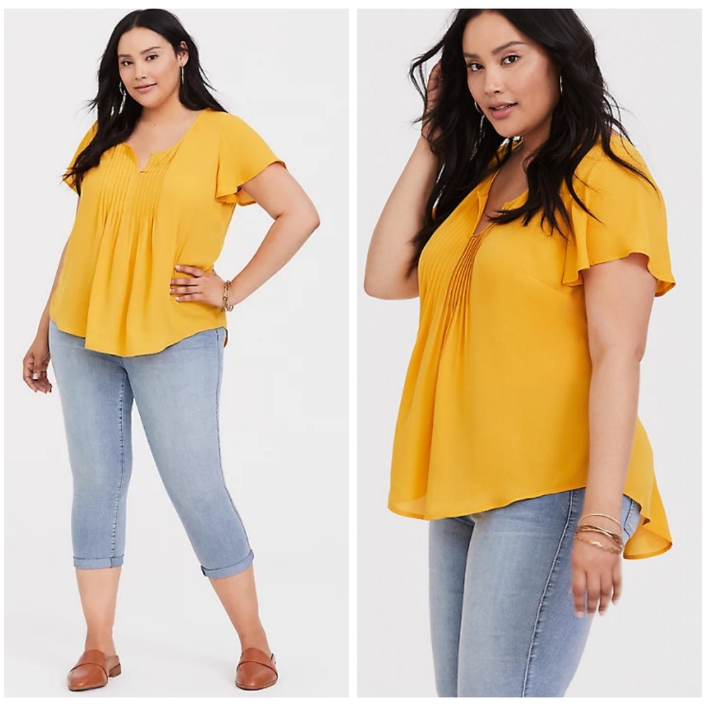 TORRID YELLOW GEORGETTE PINTUCK BLOUSE